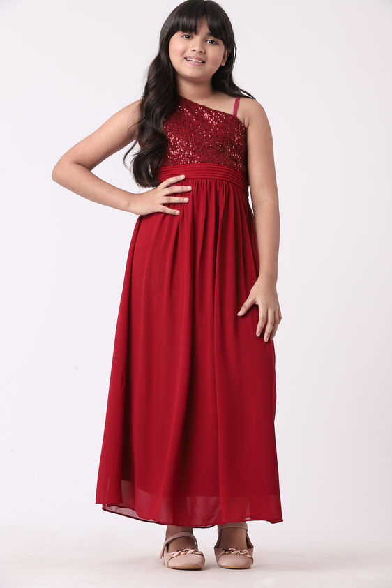 Wine Solid Flared Gown, Wine, image 1